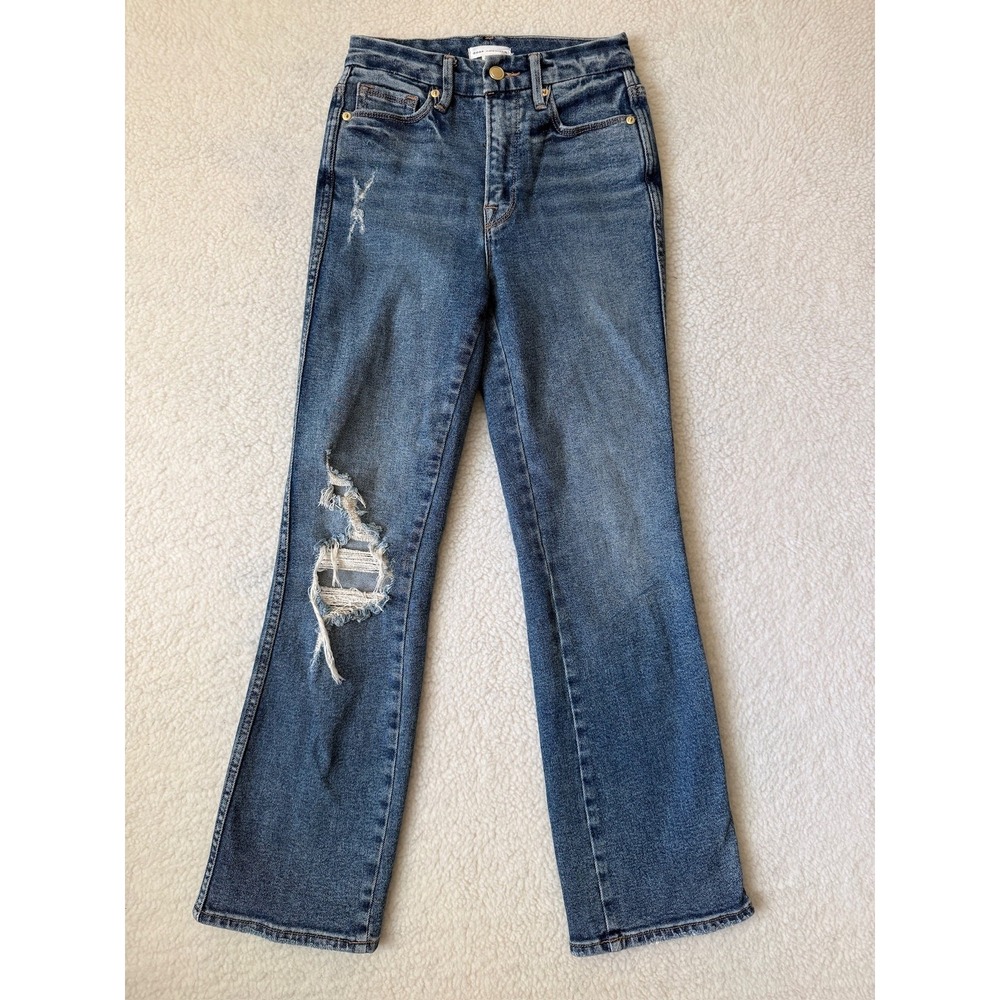 Good American Jeans Womens 0 Blue Good Curve Straight Leg Medium Wash Casual